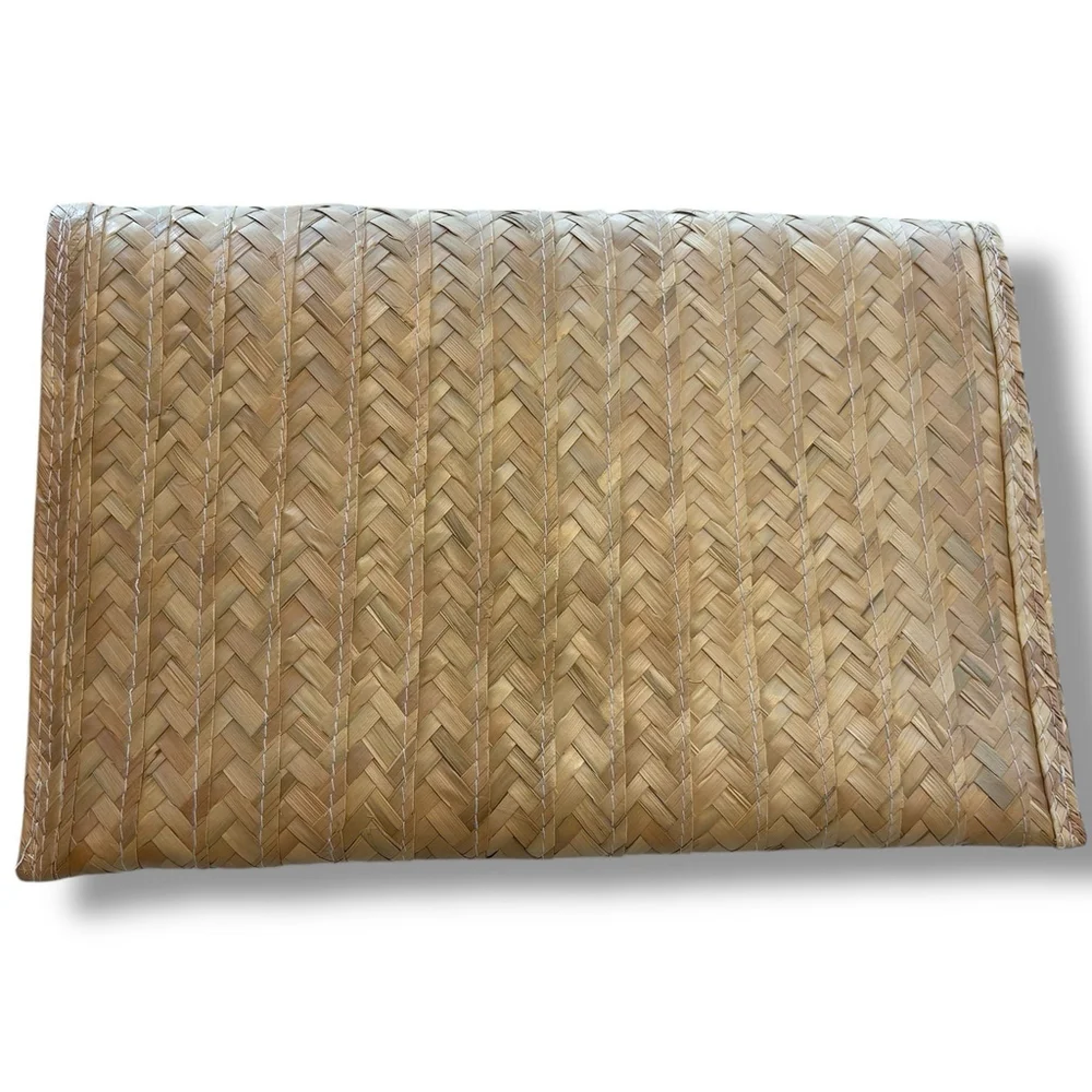 Handwoven Straw Clutch Sunflower Decor Boho Wicker Purse Artisan Beach Bag